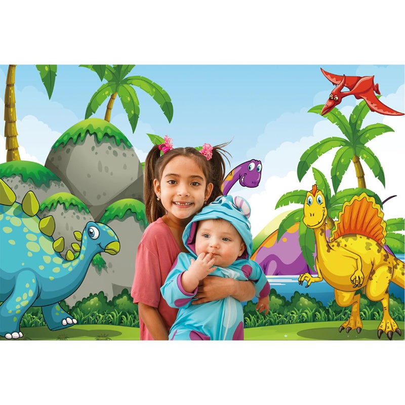 Baocicco Vinyl 5x3ft Cartoon Dinosaurs Backdrop Photography Background Prehistoric Jurassic Period Mountains Lake Water Cute Baby Kid Birthday Party Decoration Infant Children Photo Portraits Prop - Image 3